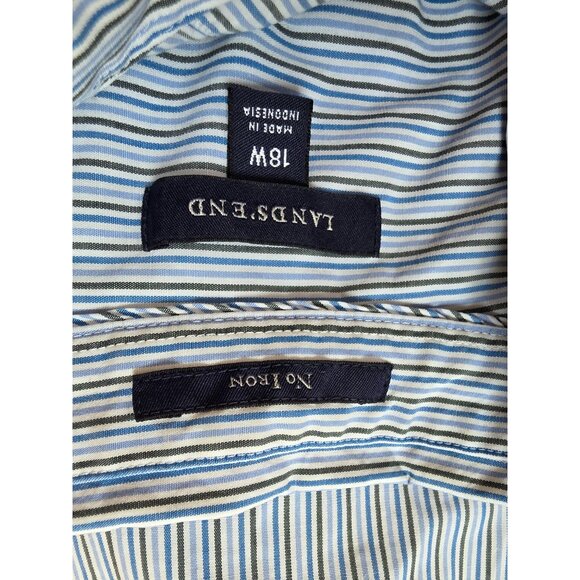 Lands End Non-Iron Long Sleeve Blue Striped Shirt Size 18W - Picture 5 of 7